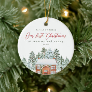 Ornamento De Cerâmica Primeiro Natal como Mamãe e Pai
