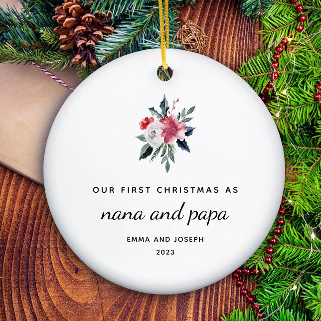 Ornamento De Cerâmica Primeiro Natal como Nana e Papa | Elegante (A holiday keepsake for the new nana and papa)