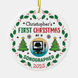 Ornamento De Cerâmica Primeiro Natal Como Nome Personalizado De Sonógraf