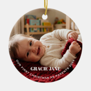 Ornamento De Cerâmica Primeiro Natal como Novos Pais Foto do Bebê