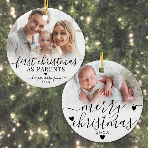 Ornamento De Cerâmica Primeiro Natal como Pais Foto do Bebê