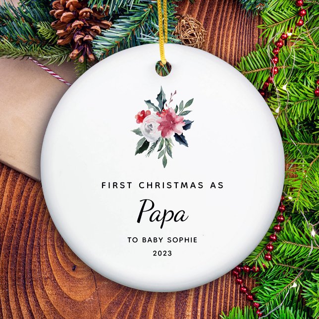 Ornamento De Cerâmica Primeiro Natal como Papa | Simples e Elegante (A holiday keepsake for his first Christmas as Papa)