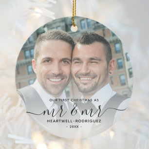 Ornamento De Cerâmica Primeiro Natal como Sr e Sr Lembrança LGBTQ