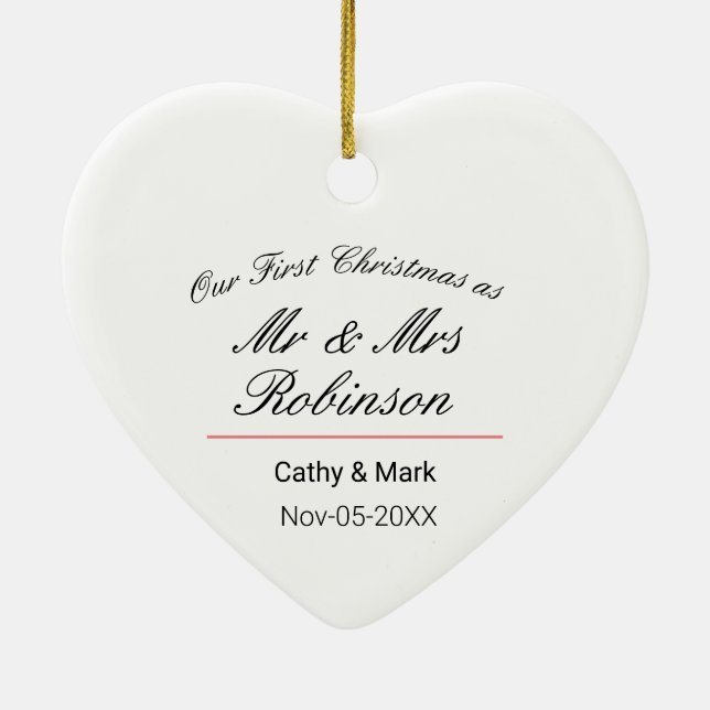 Ornamento De Cerâmica Primeiro Natal como Sr. e Sra. (Verso)