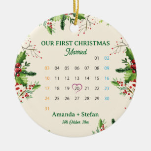 Ornamento De Cerâmica Primeiro Natal como Sr. e Sra. Calendário Lembranç