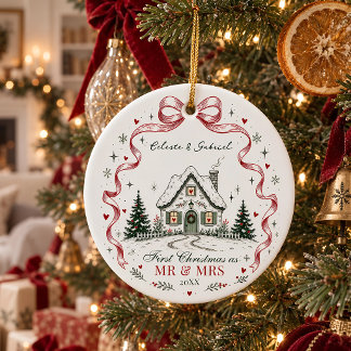 Ornamento De Cerâmica Primeiro Natal como Sr. e Sra. Casa Aconchegante L