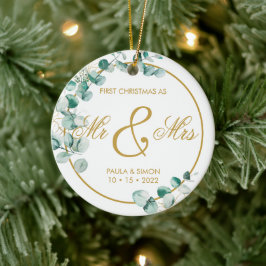 Ornamento De Cerâmica Primeiro Natal como Sr. & Sra.