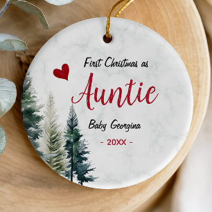 Ornamento De Cerâmica Primeiro Natal como Tia com Coração Vermelho Doce