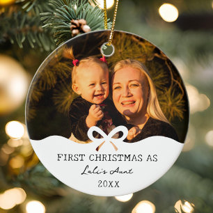 Ornamento De Cerâmica Primeiro Natal como Tia Laço Personalizado Foto