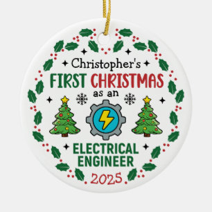 Ornamento De Cerâmica Primeiro Natal Como Um Engenheiro Elétrico Persona