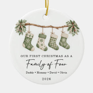 Ornamento De Cerâmica Primeiro Natal como uma Família de Quatro