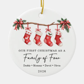 Ornamento De Cerâmica Primeiro Natal como uma Família de Quatro