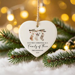 Ornamento De Cerâmica Primeiro Natal como uma Família de Três