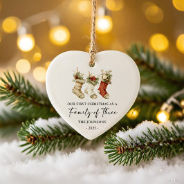 Ornamento De Cerâmica Primeiro Natal como uma Família de Três