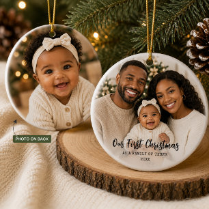 Ornamento De Cerâmica Primeiro Natal como uma Família Foto Personalizada