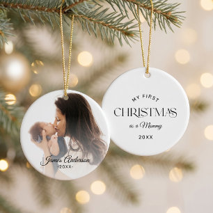 Ornamento De Cerâmica Primeiro Natal como uma Mamãe Nome de Foto Única
