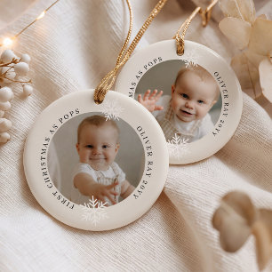 Ornamento De Cerâmica Primeiro Natal como Vovô 2 Foto Personalizado