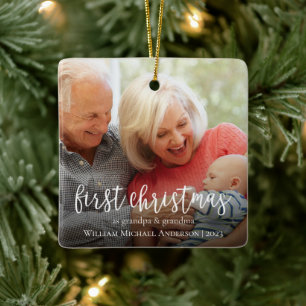 Ornamento De Cerâmica Primeiro Natal como Vovô e Vovó Foto do Bebê