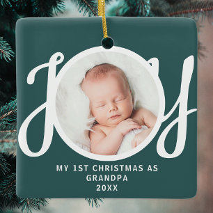 Ornamento De Cerâmica Primeiro Natal Como Vovô Foto Mantém Verde