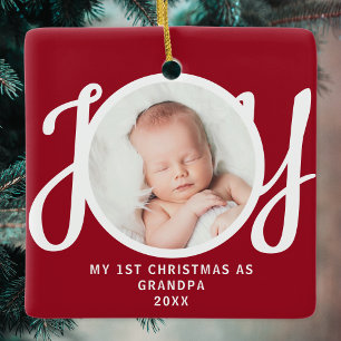 Ornamento De Cerâmica Primeiro Natal Como Vovô Foto Mantendo Vermelho