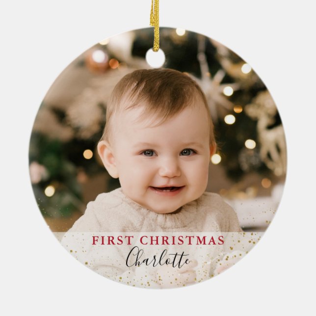 Ornamento De Cerâmica Primeiro Natal como vovô Holly Berries (Traseira)