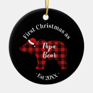 Ornamento De Cerâmica Primeiro Natal como Xadrez de Papá Urso Buffalo