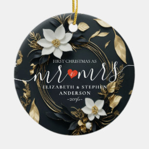 Ornamento De Cerâmica Primeiro Natal Coroa de Flores Branca Casamento Sr