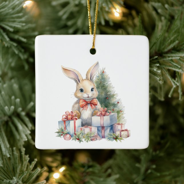 Ornamento De Cerâmica Primeiro Natal - Cute Bunny Simples Personalizado (Árvore)