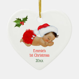 Ornamento De Cerâmica Primeiro Natal da Bebê com Chapéu de Papai Noel Ve