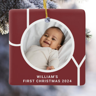 Ornamento De Cerâmica Primeiro Natal da Bebê Foto Lembrança Vermelho