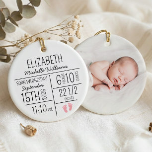 Ornamento De Cerâmica Primeiro Natal da Bebê Menina Estatísticas de Nasc