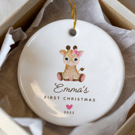 Ornamento De Cerâmica Primeiro Natal da Bebê Menina Girafa