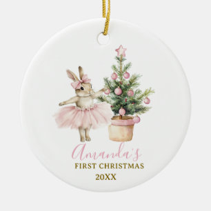 Ornamento De Cerâmica Primeiro Natal da Coelhinha Menina