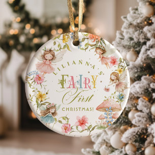 Ornamento De Cerâmica Primeiro Natal da Fada 1º Aniversário Encantado