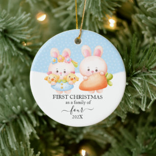 Ornamento De Cerâmica Primeiro Natal da Família de 4 com Coelho