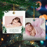 Ornamento De Cerâmica Primeiro Natal da Irmã Árvores 2 Fotos<br><div class="desc">O Primeiro Natal da Irmã é a tomada perfeita do Primeiro Natal do Bebê! Ornamentos Quadrados de Férias Feriadas de Natal bonitos, Modernos, mas Russos, apresentando pequenas florestas adoráveis de árvores de Natal rústicas e Feliz Natal na tipografia moderna. Adicione 2 das suas fotos favoritas para o ornamento perfeito! Entre...</div>