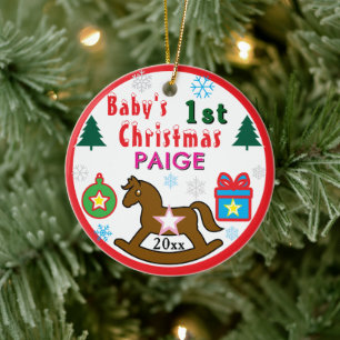 Ornamento De Cerâmica Primeiro Natal da Menina Cavalo de Balanço INSERIR