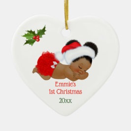 Ornamento De Cerâmica Primeiro Natal da Menina com Chapéu Vermelho de Pa