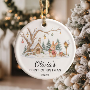 Ornamento De Cerâmica Primeiro Natal da Menina do Coelho Fofo