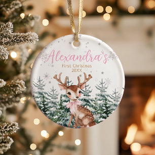 Ornamento De Cerâmica Primeiro Natal da Menina Floresta