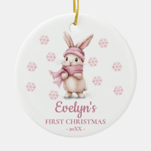 Ornamento De Cerâmica Primeiro Natal da Menina Personalizado Coelho