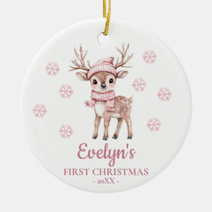 Ornamento De Cerâmica Primeiro Natal da Menina Personalizado com Veado B