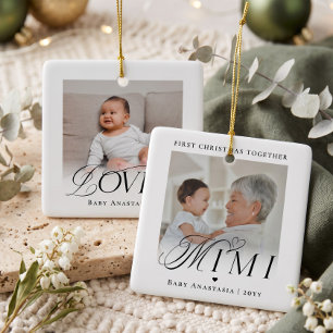 Ornamento De Cerâmica Primeiro Natal da Mimi com o Neto Foto Lembrança