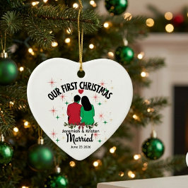 Ornamento De Cerâmica Primeiro Natal de Casados Personalizado