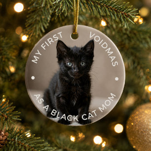 Ornamento De Cerâmica Primeiro Natal de Gata Preta Mãe Foto Lembrança