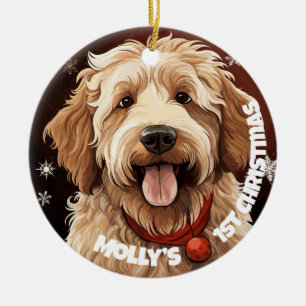 Ornamento De Cerâmica Primeiro Natal de Labradoodle