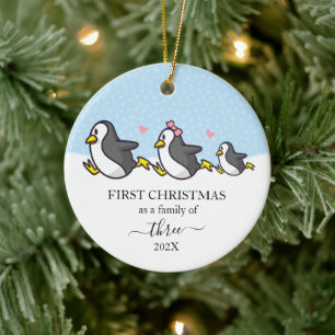 Ornamento De Cerâmica Primeiro Natal de Pinguim Família de 3