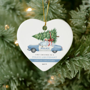Ornamento De Cerâmica Primeiro Natal de Policial Moderno Personalizado