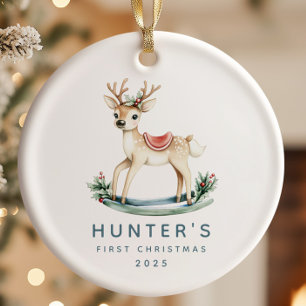 Ornamento De Cerâmica Primeiro Natal de Reindeer Baby