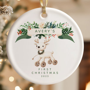 Ornamento De Cerâmica Primeiro Natal de Reindeer Baby